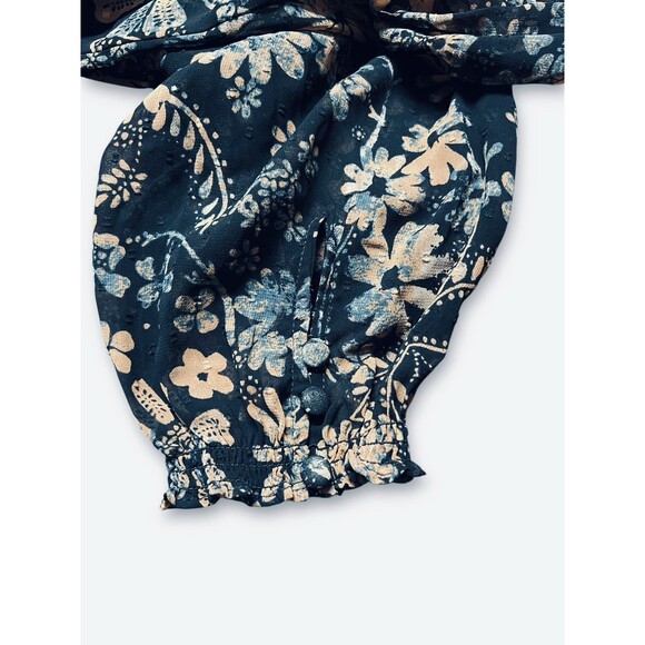 Free People Clarissa Blouse Sheer Juliet Sleeve Black Tan Floral Women’s Medium - Picture 6 of 16